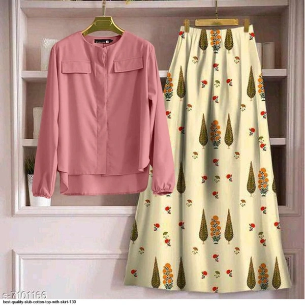 SLUB COTTON TOP WITH SKIRT  - 1, Pink, L (40) 