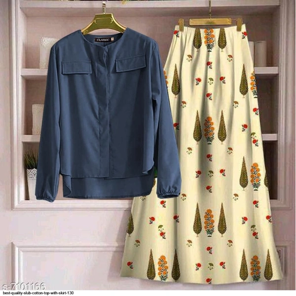 SLUB COTTON TOP WITH SKIRT  - 1, Blue, XL-42,