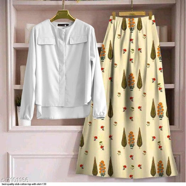 SLUB COTTON TOP WITH SKIRT  - 1, White, XL-42,