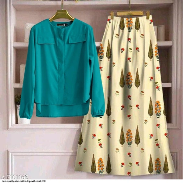 SLUB COTTON TOP WITH SKIRT  - 1, L (40), Light Green