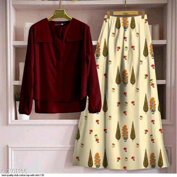 SLUB COTTON TOP WITH SKIRT  - 1, XL-42,, Maroon