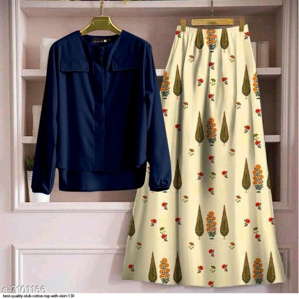 SLUB COTTON TOP WITH SKIRT  - 1, L (40), Nevy Blue