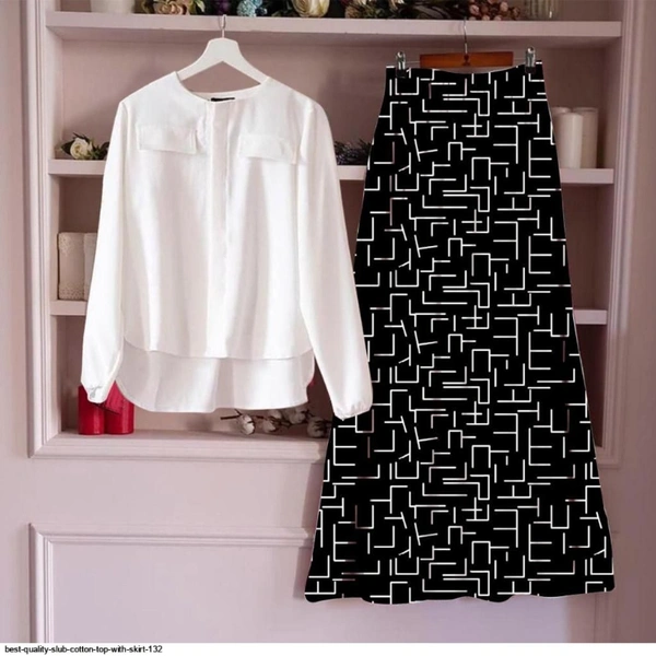 SLUB COTTON TOP WITH SKIRT  - 1, White, XXL-44