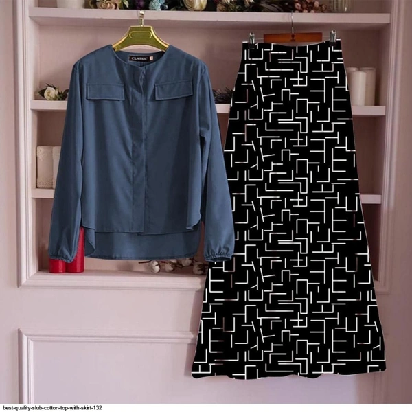 SLUB COTTON TOP WITH SKIRT  - 1, L (40), Dark green