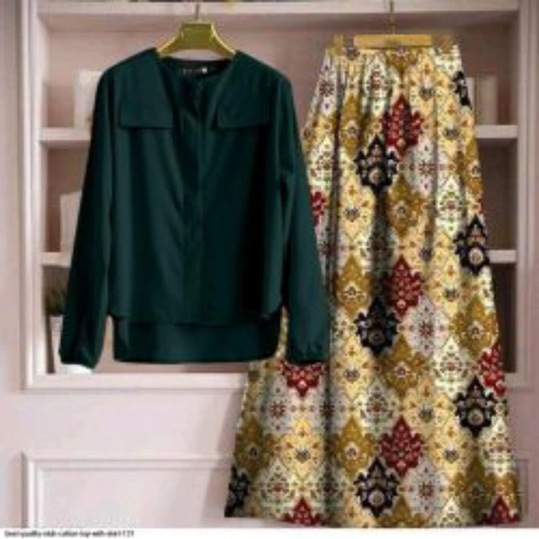 SLUB COTTON TOP WITH SKIRT  - 1, Green, XL-42,