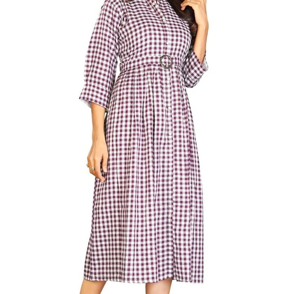 DESIGNER COTTON CHECKS KURTI  - 1, Violate, L (40)