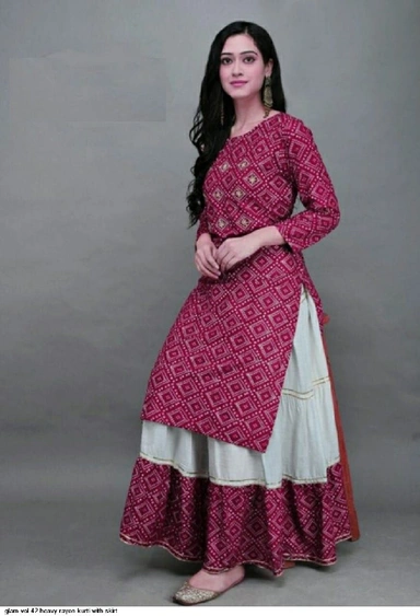 HEAVY RAYON KURTI WITH SKIRT F