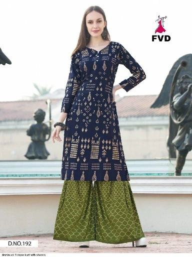  RAYON KURTI WITH SHARARA 
