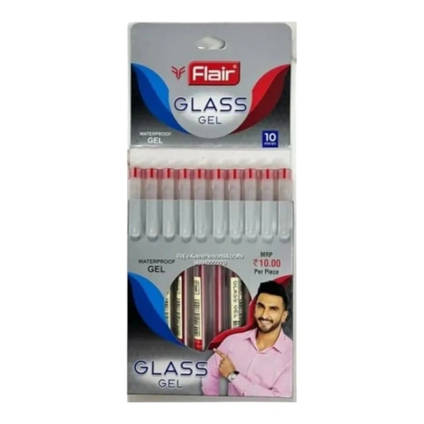 Flair Glass Gel Pen Set Of 10 Pens - Red