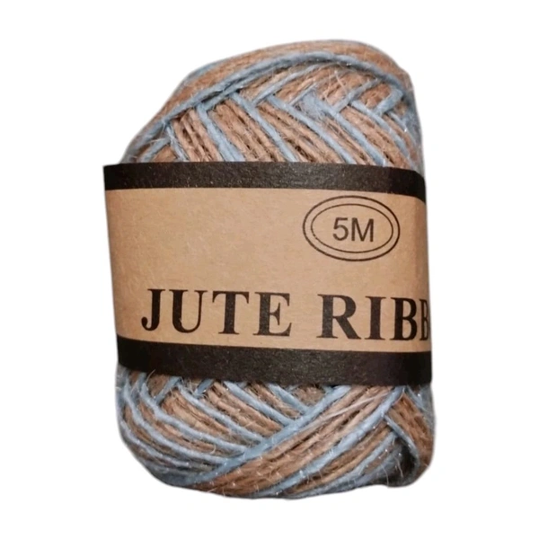 Jute Ribbon With Sky Blue Border 5 Mtr