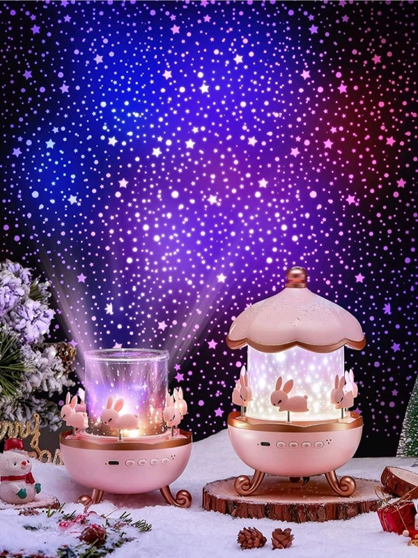 Night Light Rabbit Sky Projector for Kids – 360° Rotating Lamp with 6 Films, 5 Colours, Bedroom & Office Decor, Birthday Gift for Children