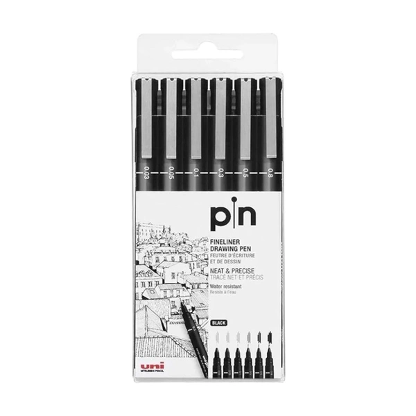 Uni-ball Fineliner Drawing Pens Set Of 6 (0.03/0.05/0.1/0.3/0.5/0.8) 