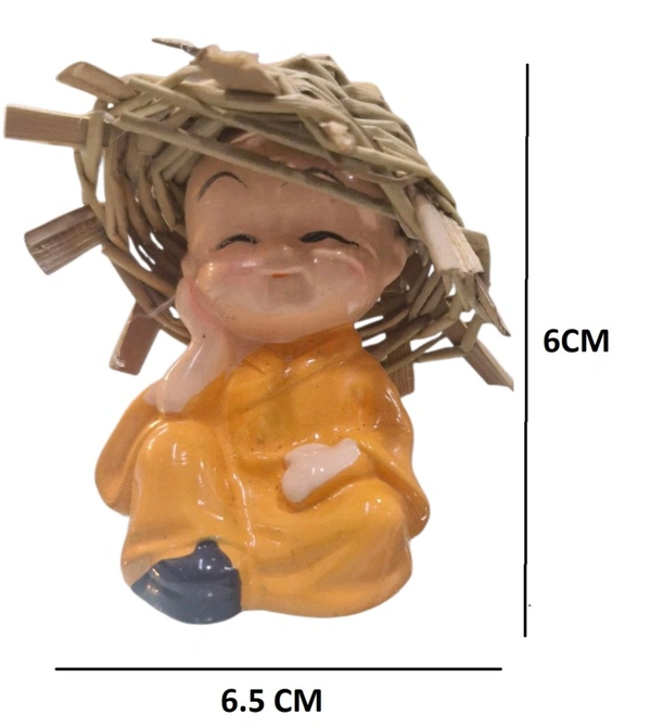  Hat Monk Buddha Idols Set Of 4 Pcs Showpiece for Car Dashboard/Home Decor 