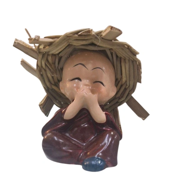  Hat Monk Buddha Idols Set Of 4 Pcs Showpiece for Car Dashboard/Home Decor 