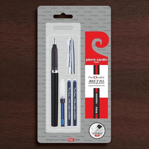 Pierre Cardin Penomatic Premium Fountain Pen, Luxurious Glossy Finish Body with Silver Finish Cap,Free Coverter & Cartridges, Ideal For Christmas, New Year & Corporate Gifting