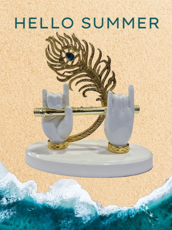 Lord Krishna Idol with Flute & Peacock Feather 