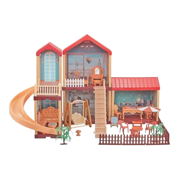 Manku Princess Doll House 75cm X 28cm X 51.5cm With 166 Parts
