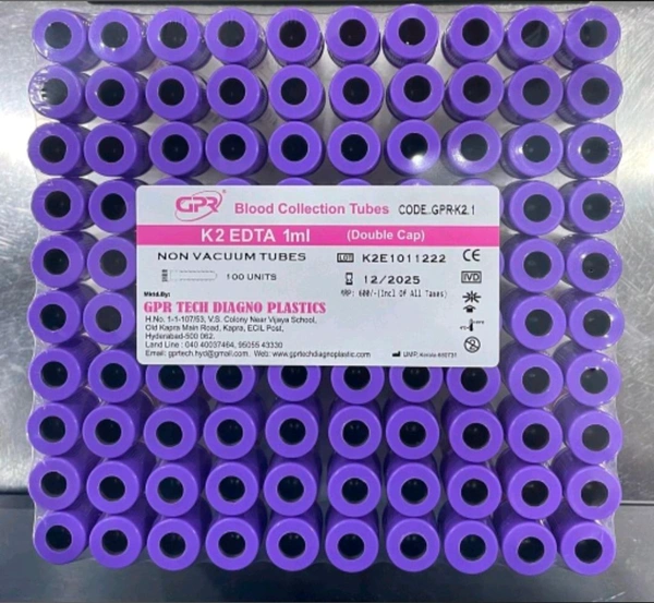 GPR Blood Collection Violet Tube K2 Edta  - 2Ml, Electric Violet