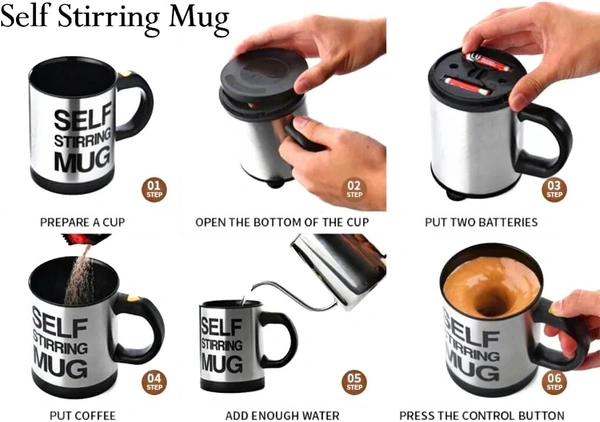 YOUR KART Self Stirring Coffee, Stainless Steel Automatic Self Mixing & Spinning Cup Stainless Steel Plastic Coffee Mug PACK OF 1