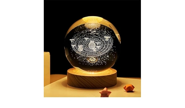 YOUR KART Universe Crystal Ball Night Light,2.4 Inch 3D Crystal Ball Night light, Lamp with Colourful LED bulb, Crystal Ball with Wood Stand, Fancy Table lamp / Decorative Light for Home, Office, Bedside Lamp