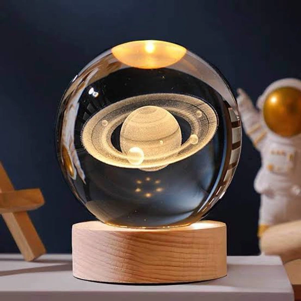 YOUR KART Universe Crystal Ball Night Light,2.4 Inch 3D Crystal Ball Night light, Lamp with Colourful LED bulb, Crystal Ball with Wood Stand, Fancy Table lamp / Decorative Light for Home, Office, Bedside Lamp