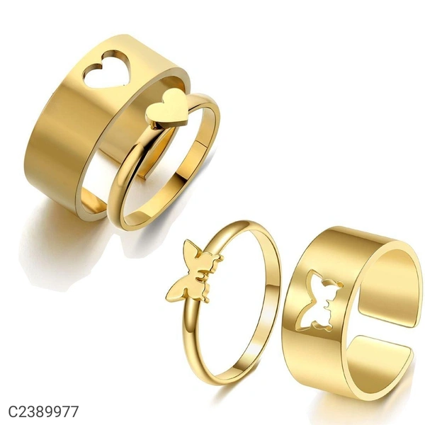Combo Of two Gold Plated Heart and Butterfly Couple Ring 