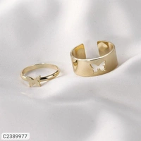 Combo Of two Gold Plated Heart and Butterfly Couple Ring 
