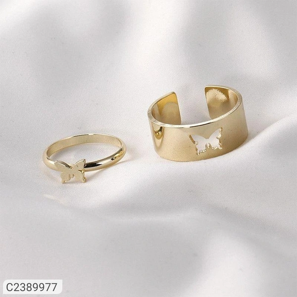 Combo Of two Gold Plated Heart and Butterfly Couple Ring 