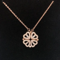 LOVE HEART pendant Necklace Rose Diamond Leaf CLOVER  Heart 