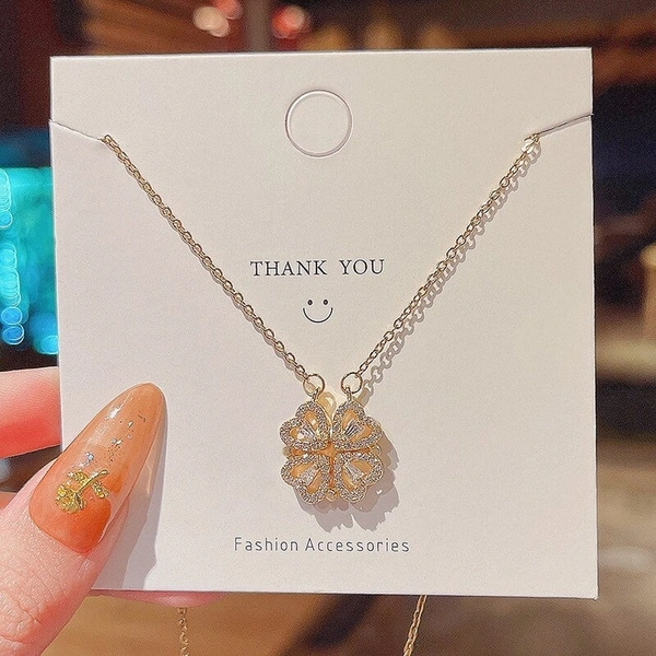 LOVE HEART pendant Necklace Rose Diamond Leaf CLOVER  Heart 
