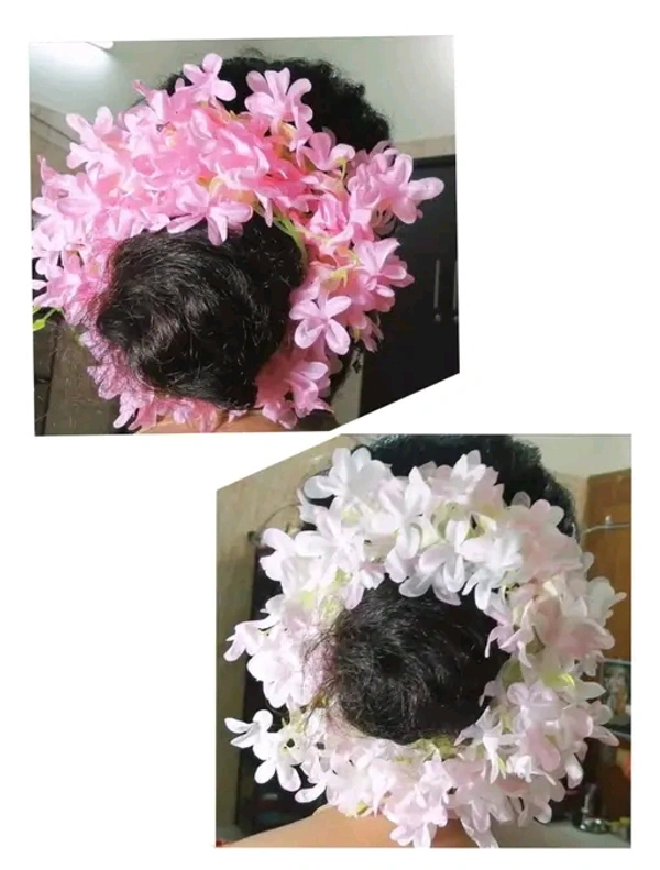 artificial gajra for hair/Artifical Flower gajra Hair Accessories For Women and Girls White&Pink (Pack Of-2)