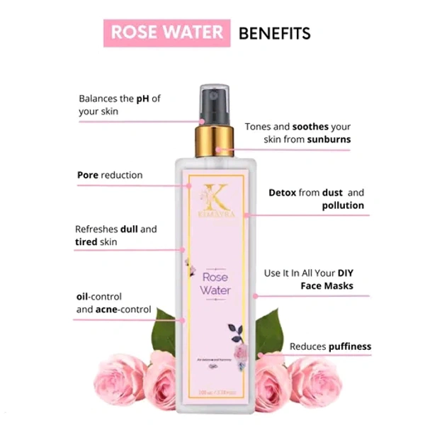 Kimayra Pure & Natural Rose Water - For Skin, Face - Gulab Jal Spray Skin