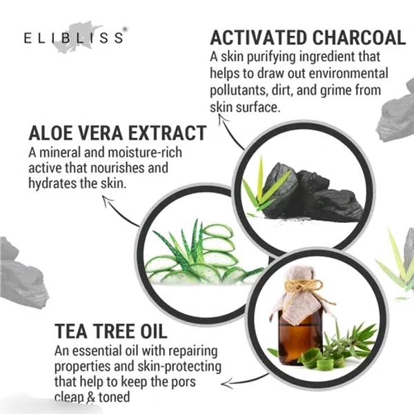 ELIBLISS Activated Charcoal Skin Purifying+Deep Detox Face Wash