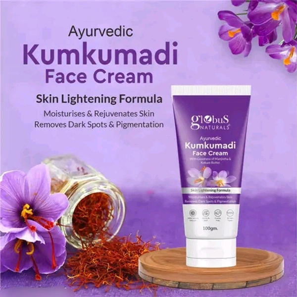 Globus Naturals Ayurvedic Kumkumadi Skin Lightening Face Cream, Enriched with Manjistha & Kokum Butter, Chemical Free, Cruelty Free, Suitable For All Skin Types,