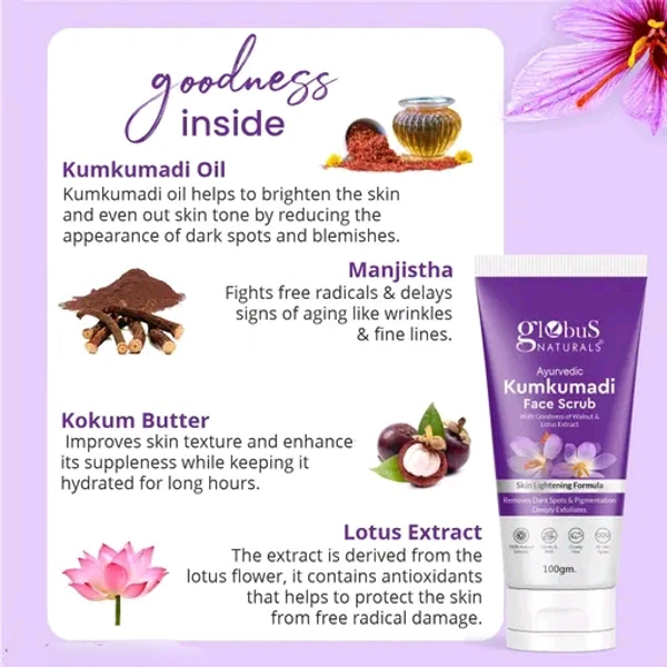 Globus Naturals Ayurvedic Kumkumadi Skin Lightening Face Cream, Enriched with Manjistha & Kokum Butter, Chemical Free, Cruelty Free, Suitable For All Skin Types,