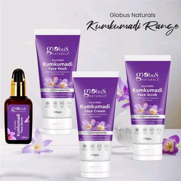 Globus Naturals Ayurvedic Kumkumadi Skin Lightening Face Cream, Enriched with Manjistha & Kokum Butter, Chemical Free, Cruelty Free, Suitable For All Skin Types,