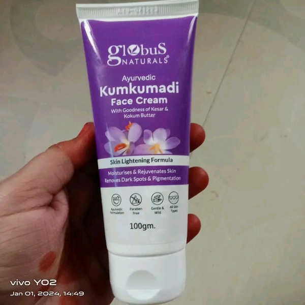 Globus Naturals Ayurvedic Kumkumadi Skin Lightening Face Cream, Enriched with Manjistha & Kokum Butter, Chemical Free, Cruelty Free, Suitable For All Skin Types,