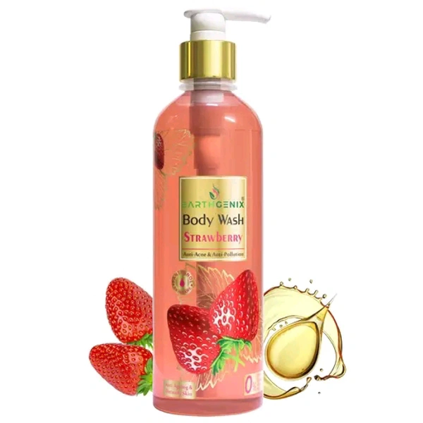 Earthgenix Strawberry Body Wash (300ml), (Loofah Free),