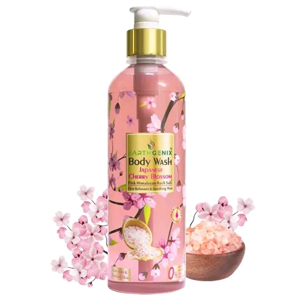 Earthgenix Body Wash Japanese Cherry Blossom + Pink  Rock Salt 300ml, (Loofah Free)
