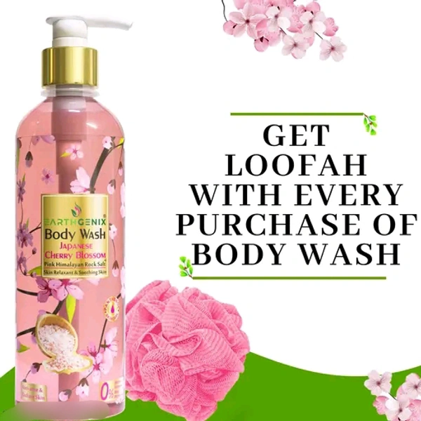 Earthgenix Body Wash Japanese Cherry Blossom + Pink  Rock Salt 300ml, (Loofah Free)