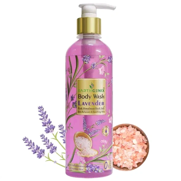 Earthgenix Body Wash Lavender + Pink   Rock Salt 300ml, (Loofah Free)