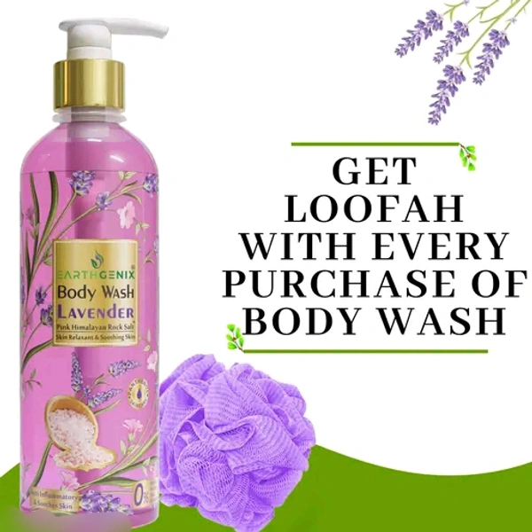 Earthgenix Body Wash Lavender + Pink   Rock Salt 300ml, (Loofah Free)