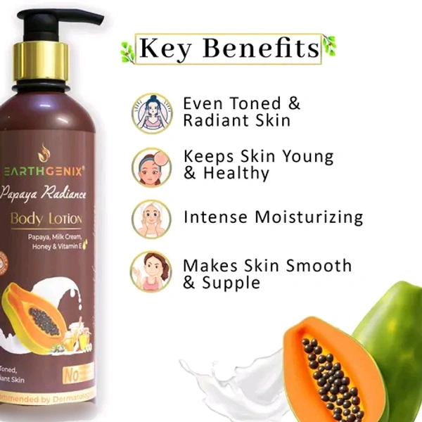 Earthgenix Papaya Radiance Body Lotion With Vitamin E 240+60ml (25% Free), For Even Toned & Radiant Skin