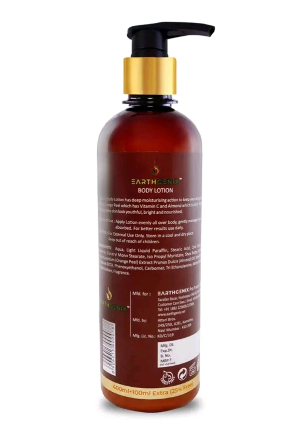 Earthgenix Papaya Radiance Body Lotion With Vitamin E 400+100ml (25% Free), For Even Toned & Radiant Skin