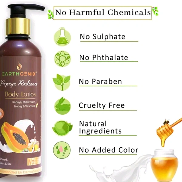 Earthgenix Papaya Radiance Body Lotion With Vitamin E 400+100ml (25% Free), For Even Toned & Radiant Skin