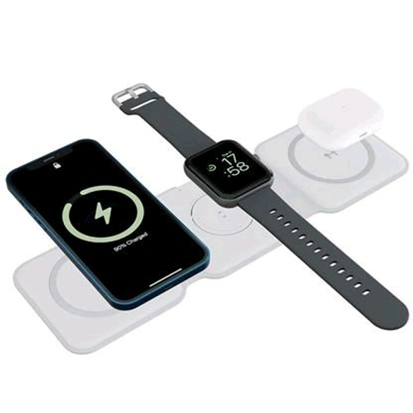 Charging Stand Fast Charging Station Wireless Charger StandFolding 3 in1 Wireless Charger Magnetic Wireless - White