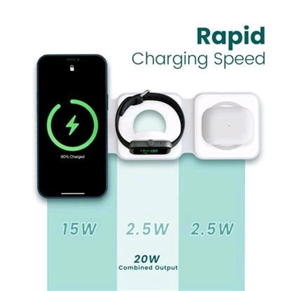 Charging Stand Fast Charging Station Wireless Charger StandFolding 3 in1 Wireless Charger Magnetic Wireless - White