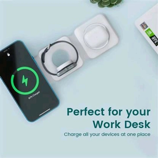 Charging Stand Fast Charging Station Wireless Charger StandFolding 3 in1 Wireless Charger Magnetic Wireless - White