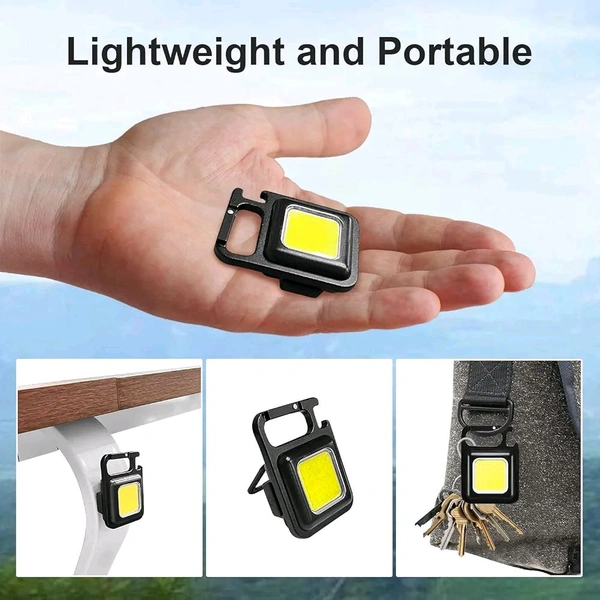 Keychain Work Light Keychain Flashlights 4 Modes 800 Lumen, Led Keychain Light Emergency Light with Folding Bracket Bottle Opener and Magnet Base for Camping Walking - Black