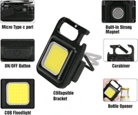 Keychain Work Light Keychain Flashlights 4 Modes 800 Lumen, Led Keychain Light Emergency Light with Folding Bracket Bottle Opener and Magnet Base for Camping Walking - Black